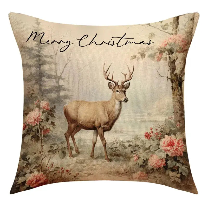 Vintage christmas snowman deer pillowcase set living room decor