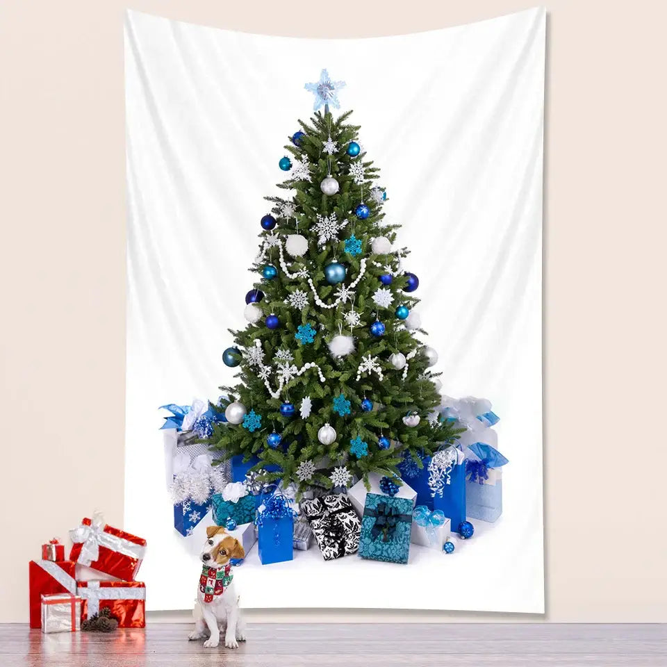 Bohemian snow dusted christmas tree tapestry bedroom decor