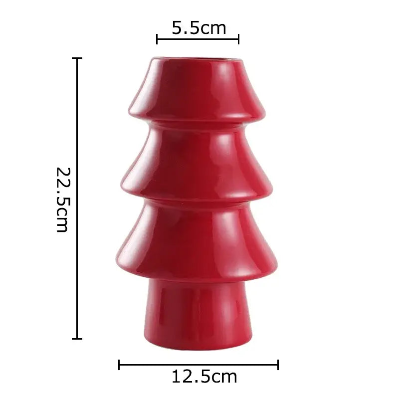 Glossy red christmas tree ceramic vase dining room decor