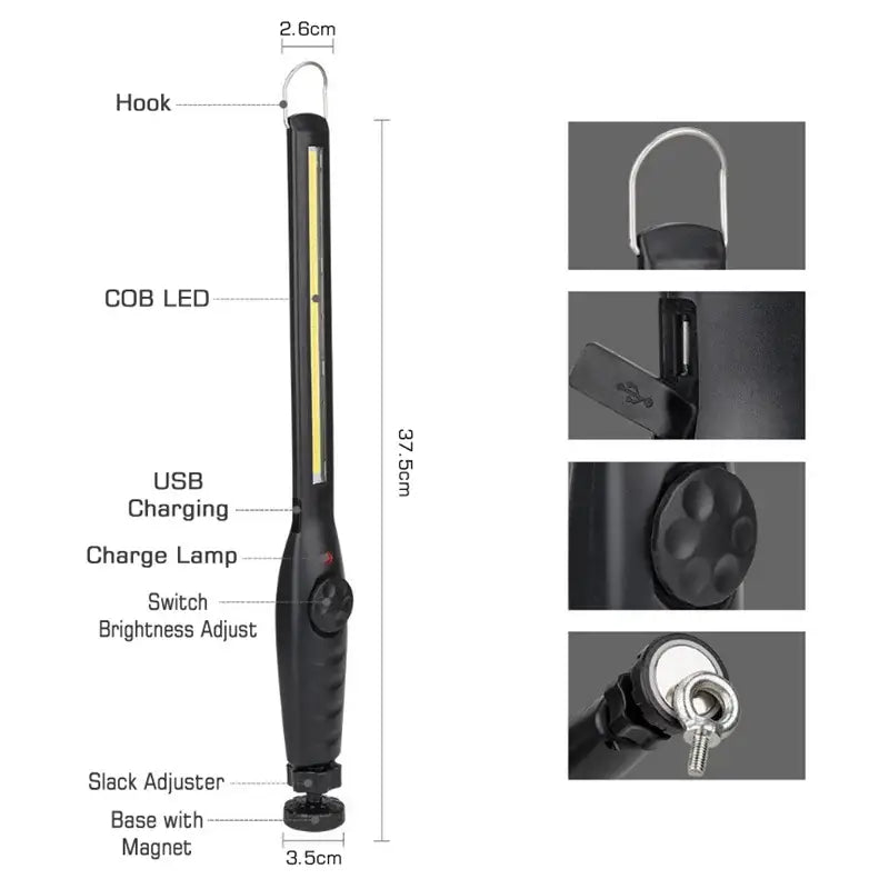 cob led black clip on work light garage inspection lamp