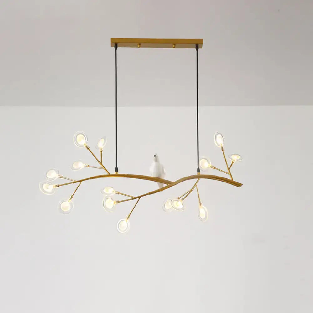 Contemporary gold branch pendant light with bird decoration dining room