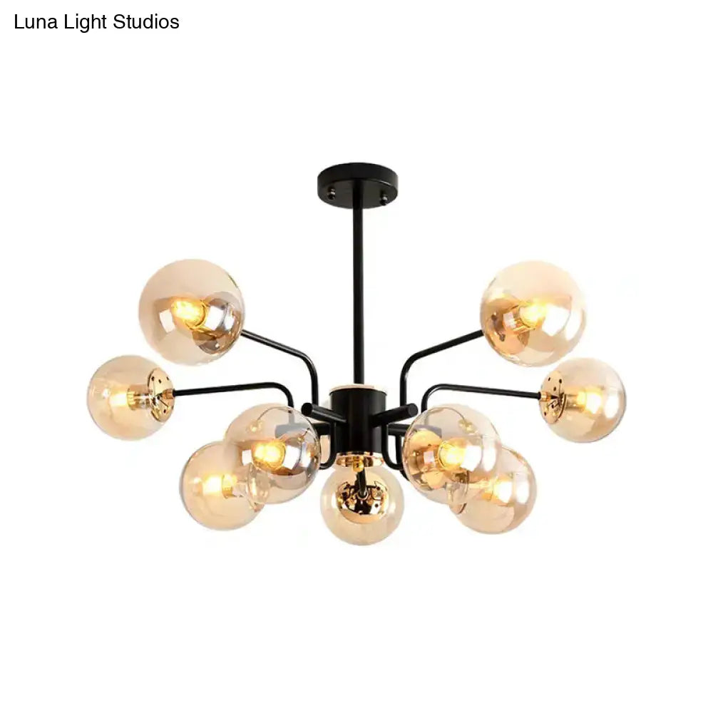 Contemporary black amber glass shade sphere living room chandelier