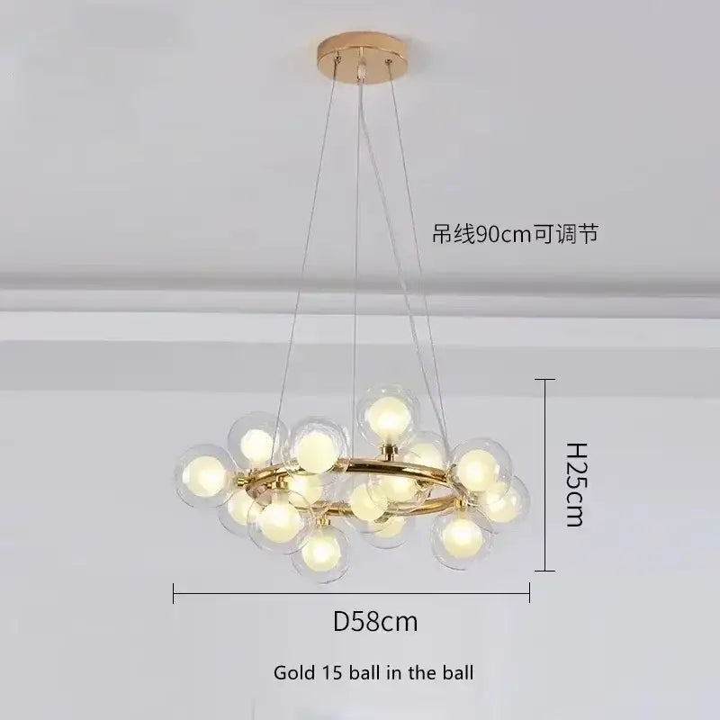 Modern black & gold chandelier with white glass ball for living room