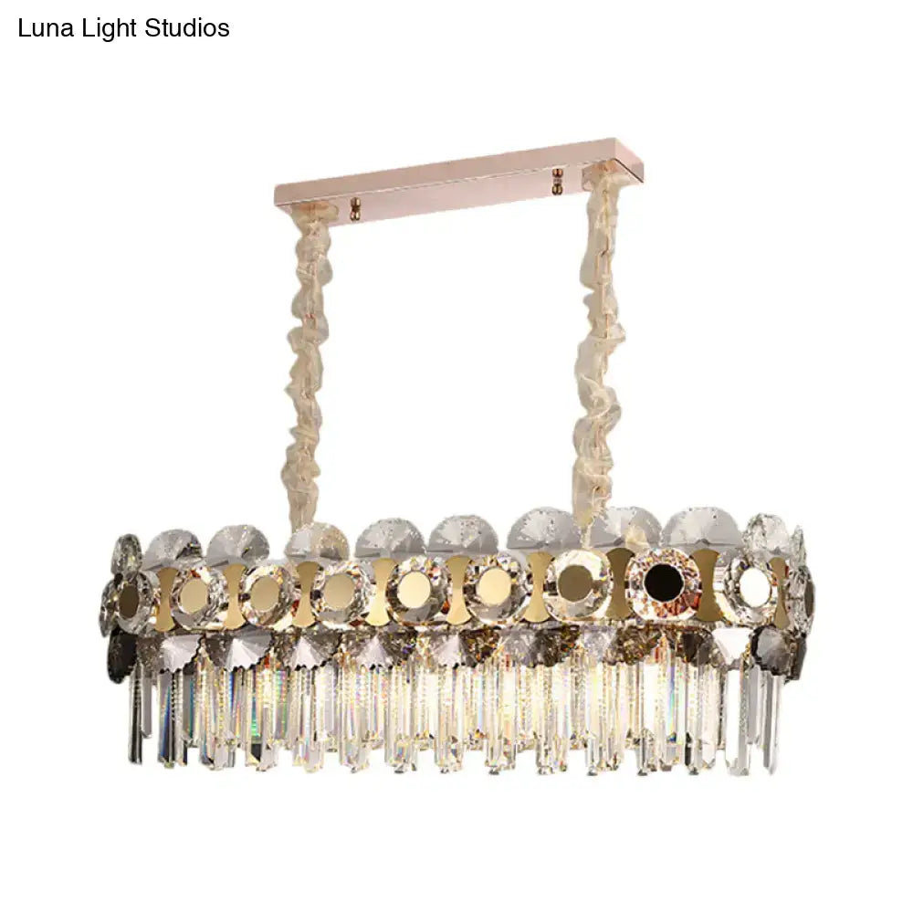 Contemporary chrome metal facing island chandelier dining room crystal