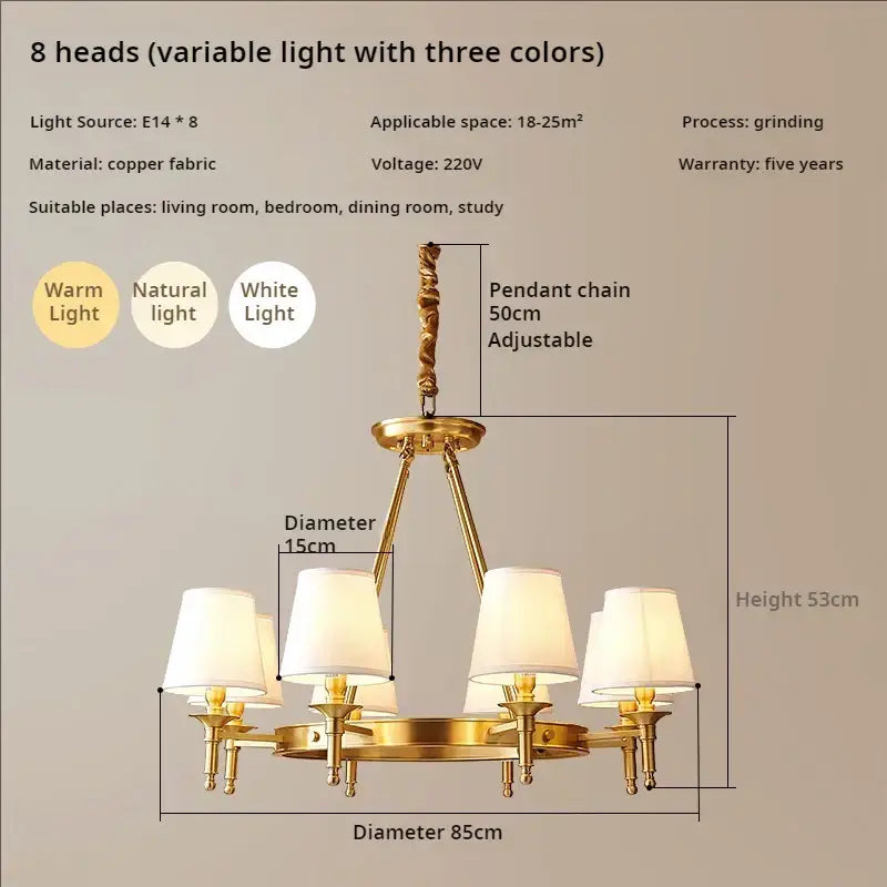 copper american chandelier with fabric shades dining room