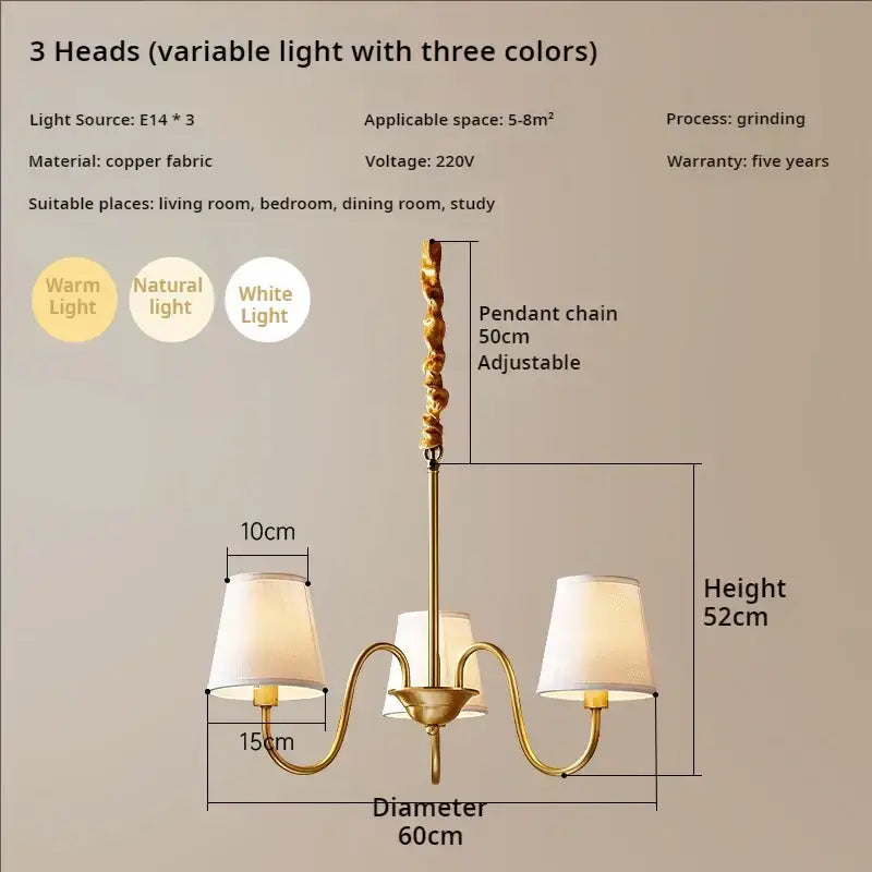 copper american chandelier with fabric shades living room