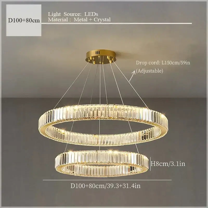Modern crystal ceiling pendant – dining room double ring chandelier