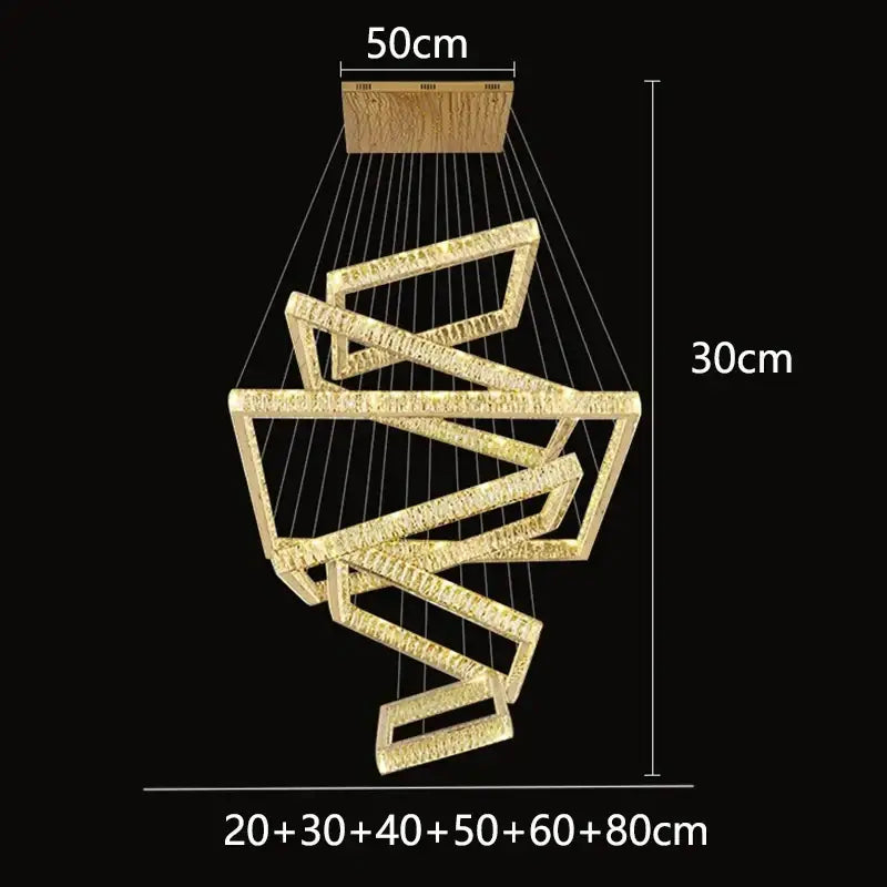 Modern golden geometric crystal chandelier living room light