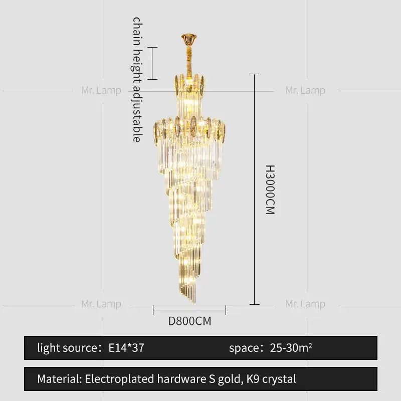 crystal chandelier gold multi tier staircase light
