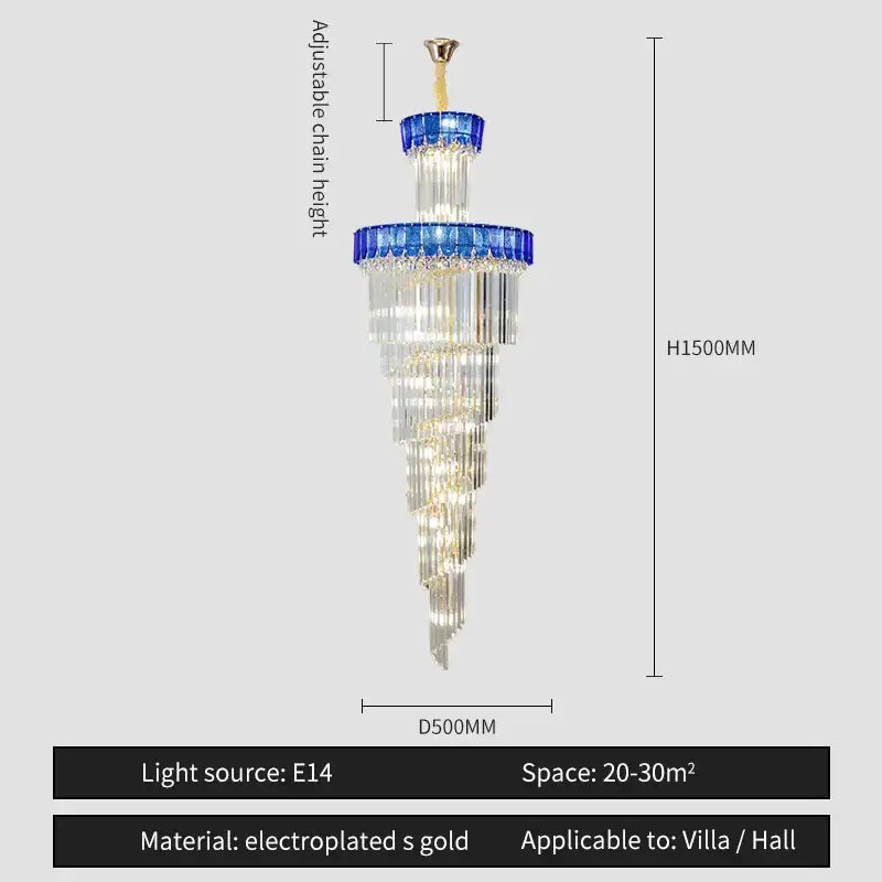 Elegant gold and blue crystal chandelier living room lighting