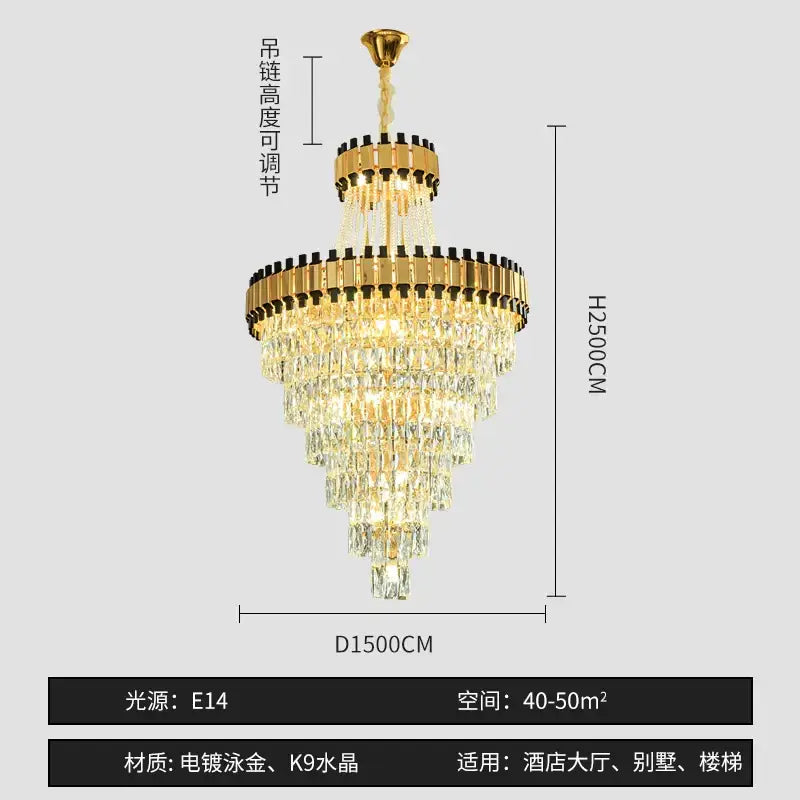 Modern gold and black crystal chandelier dining room cascading tiers
