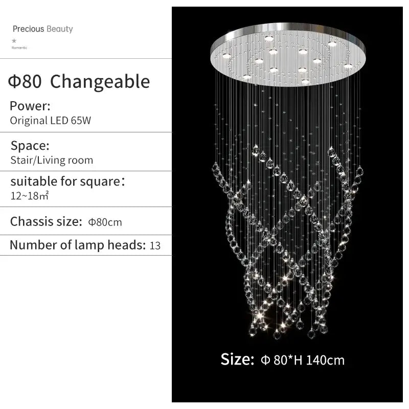 Modern chrome crystal chandelier living room spiral pendant