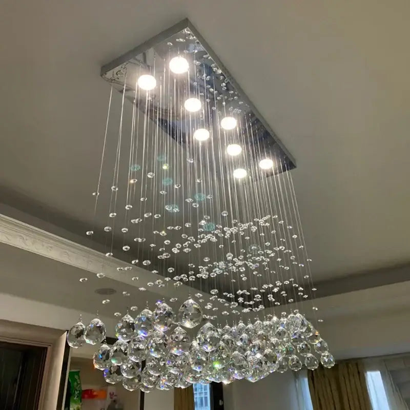 Modern crystal waterfall led pendant chandelier living room