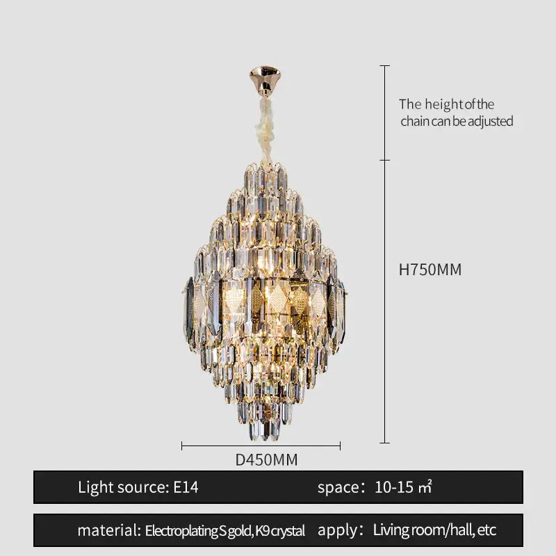 Luxe multi tier gold crystal chandelier dining room light