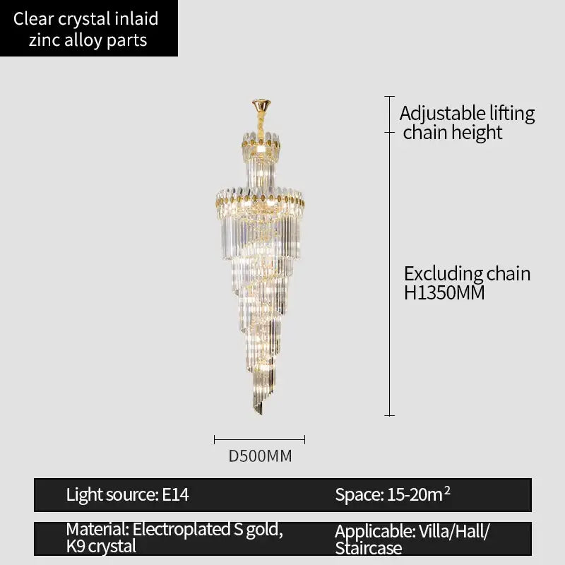 crystal chandelier gold multi tiered stairwell lighting