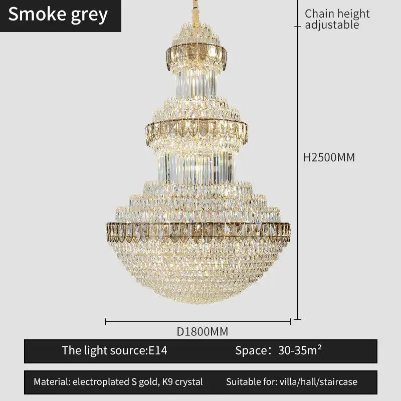 Luxury gold crystal chandelier for hotel and villa dining room
