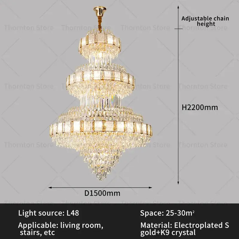 Modern gold crystal chandelier staircase lighting