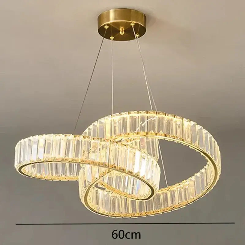 Modern gold double ring crystal chandelier dining room