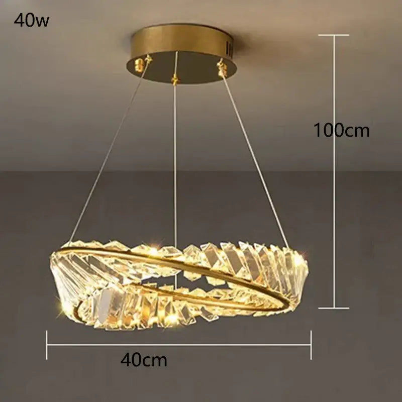 Modern gold double ring crystal chandelier dining room light