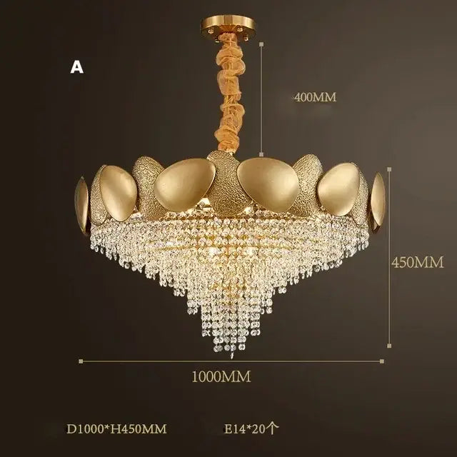 Modern gold crystal chandelier petal led living room pendant light