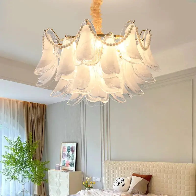 Modern pearl white glass crystal chandelier for bedroom