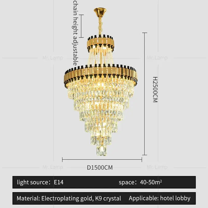 Modern golden tiered crystal chandelier for banquet hall