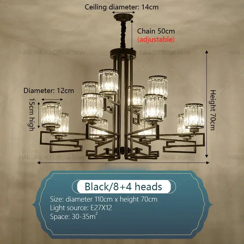 Modern gold geometric crystal chandelier living room light