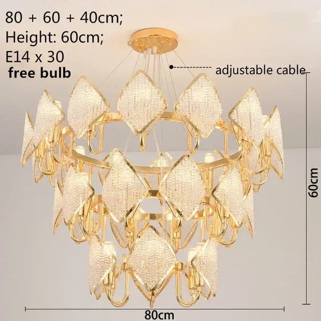 Modern gold crystal chandelier pendant light living room decor