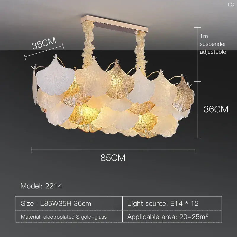 Luxury gold & white ginkgo chandelier shell lamp for living room