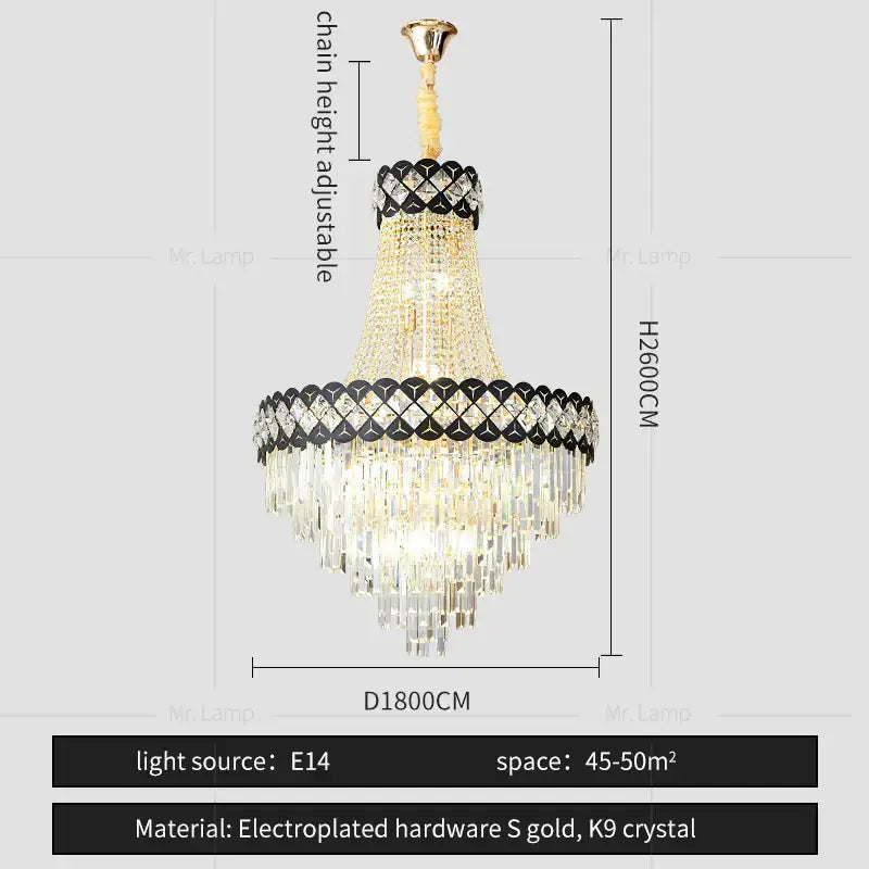 Modern black & gold crystal chandelier living room lamp