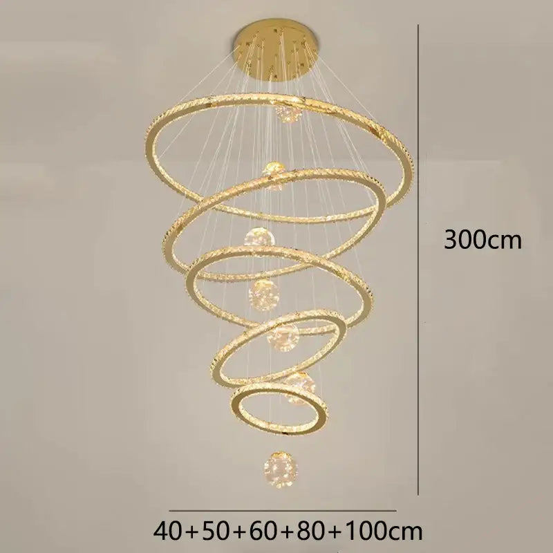 Golden spiral crystal chandelier stair living room light