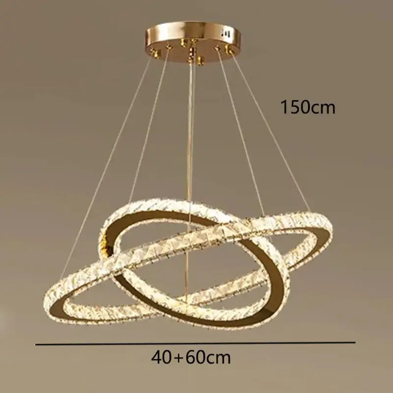Modern golden interlocking ring crystal chandelier living room light