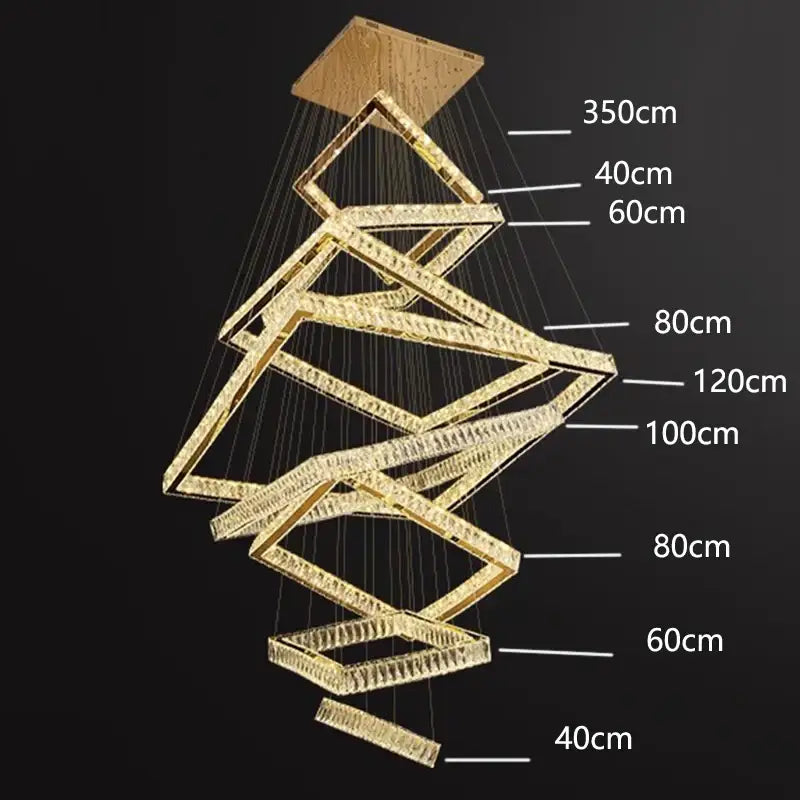 Modern golden geometric crystal chandelier stair pendant living room