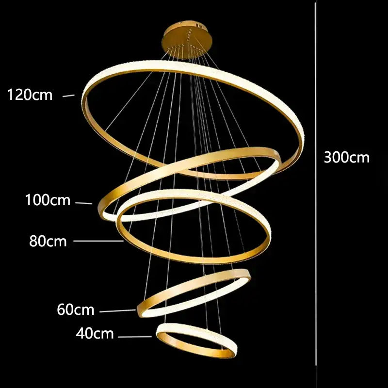 Modern gold ring crystal chandelier stair pendant lamp living room