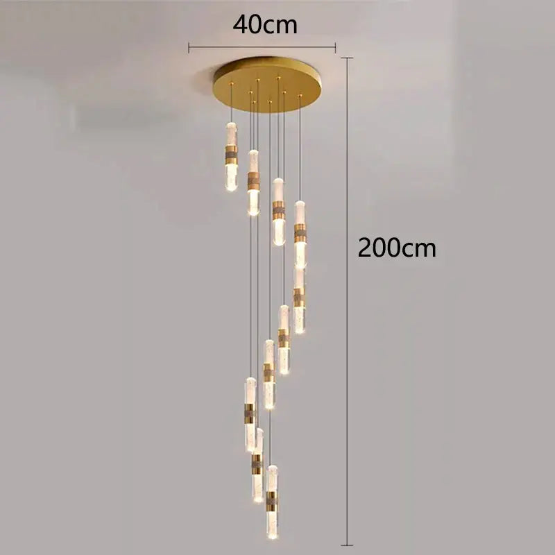 Modern gold crystal chandelier stair pendant lamp living room