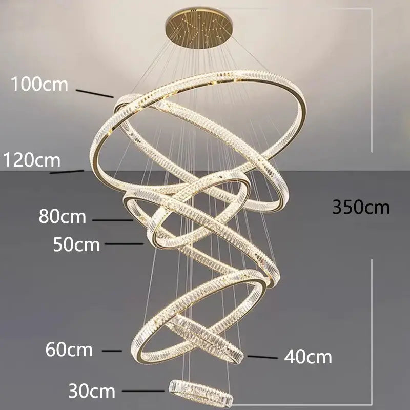 Golden spiral crystal chandelier stair pendant living room
