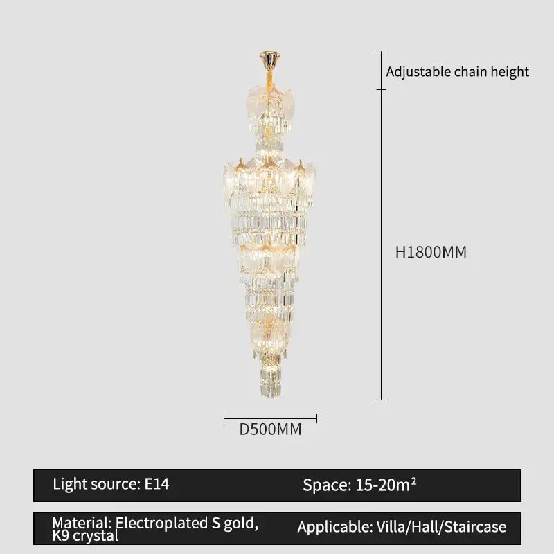 crystal european long chandelier for living room lighting