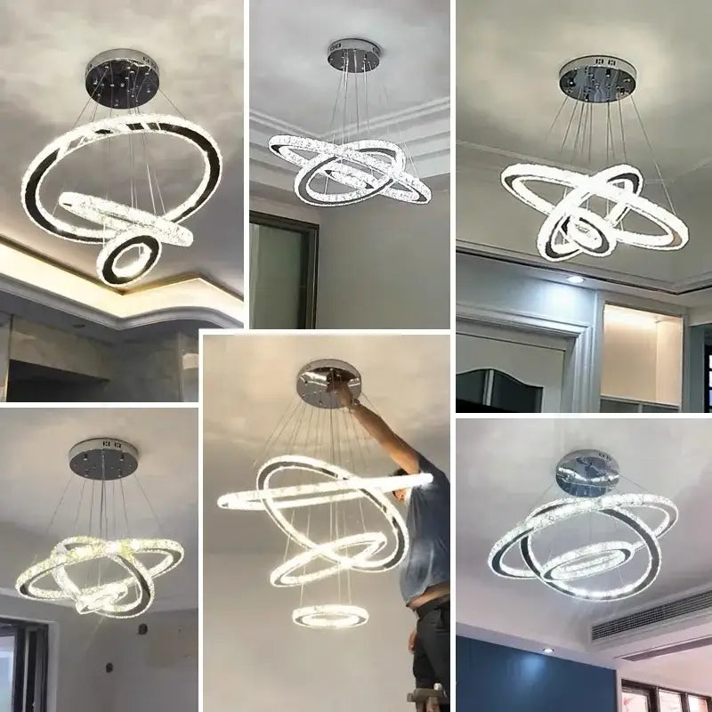 crystal led chandelier modern chrome ring living room light