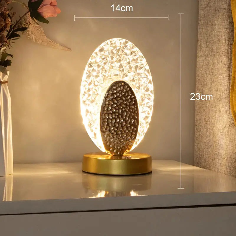 crystal led table lamp gold oval light for bedroom