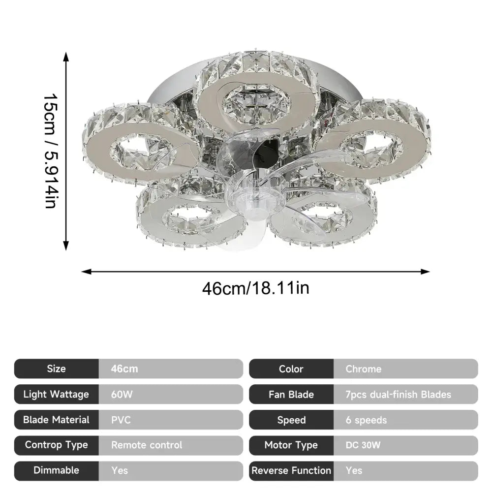 Modern crystal luxury ceiling fan gold & chrome living room led chandelier
