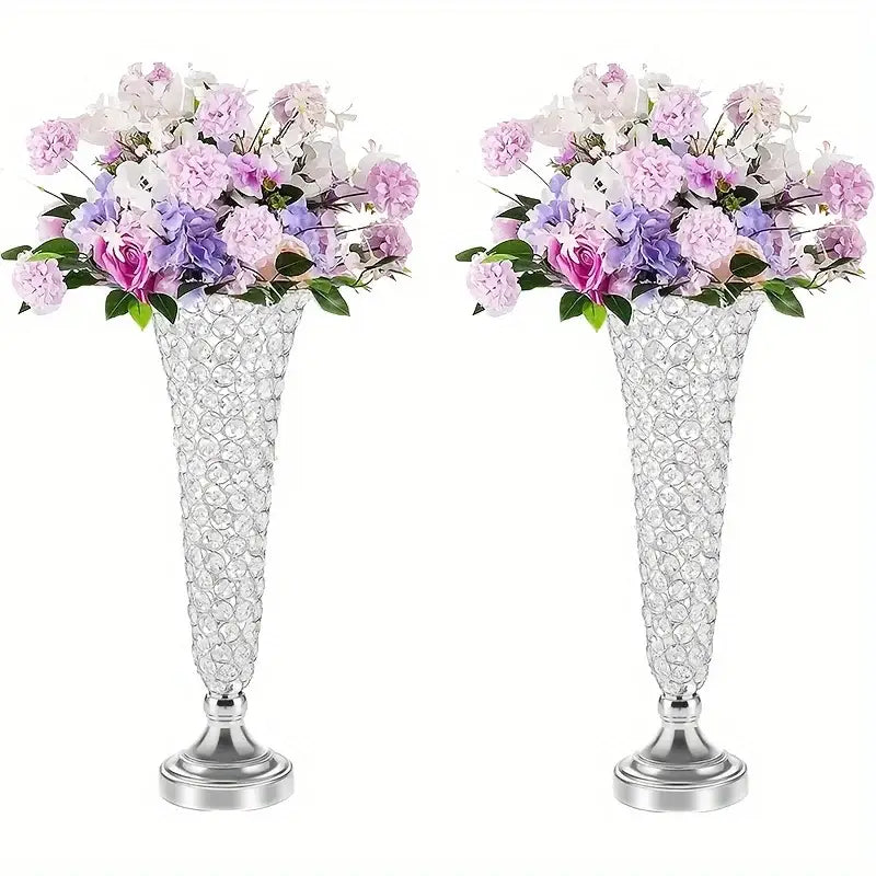 Crystal encrusted gold vases with pink & purple roses dining room decor