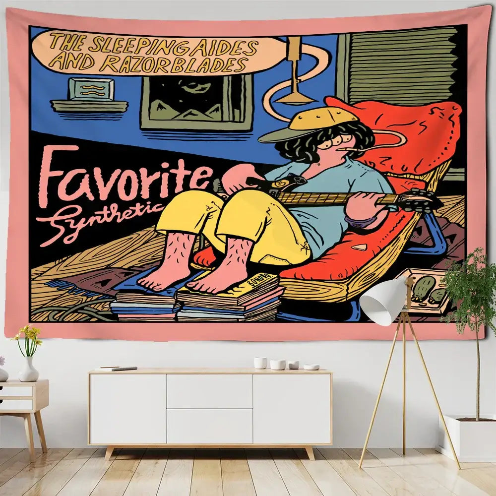 cute girl cartoon wall hanging pink bedroom tapestry
