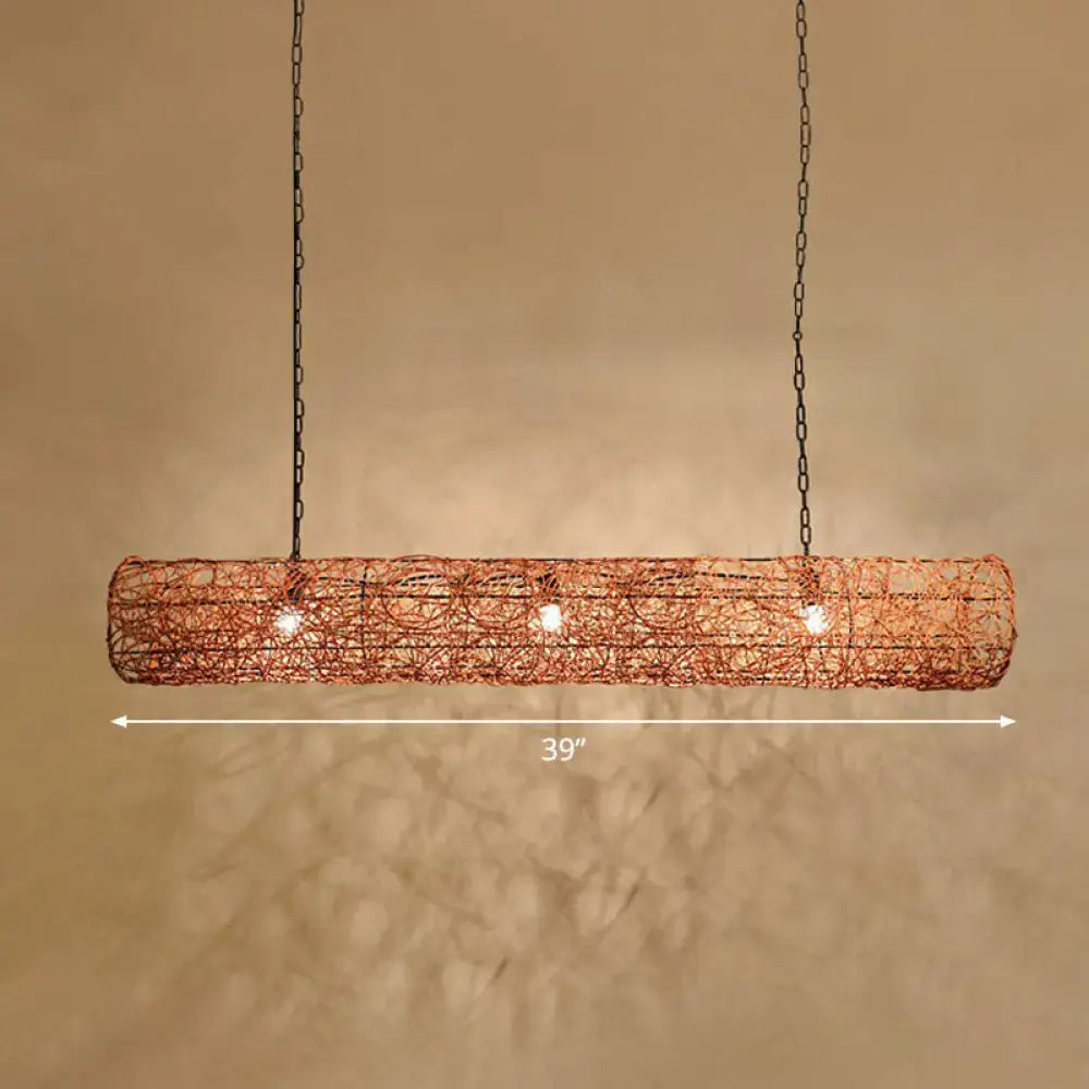 Southeast asian woven rattan island pendant light for tea room ceiling