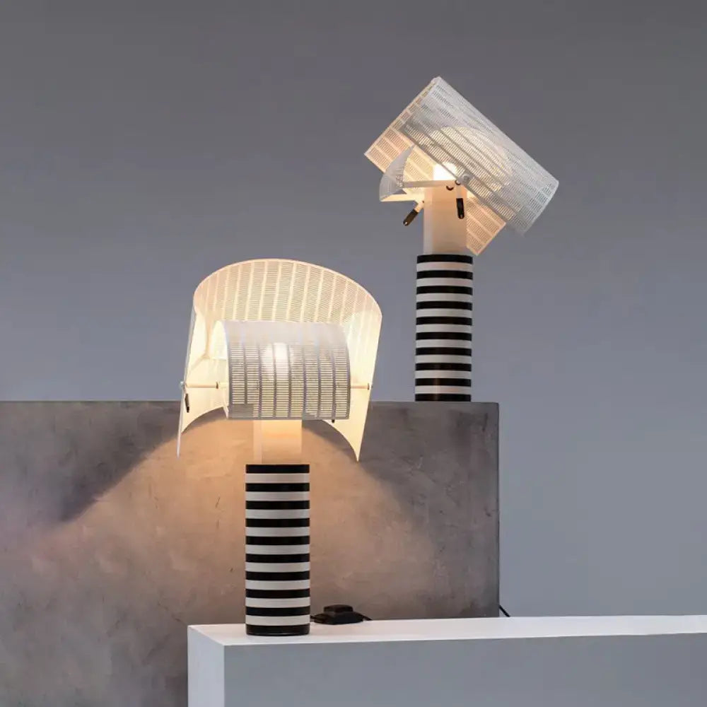 Modern black & white striped bedroom lamps with swivel mesh shade