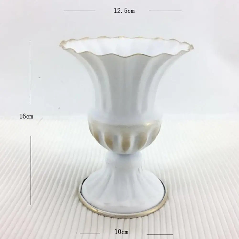 Ornate white & gold metal flower vase – dining room centerpiece