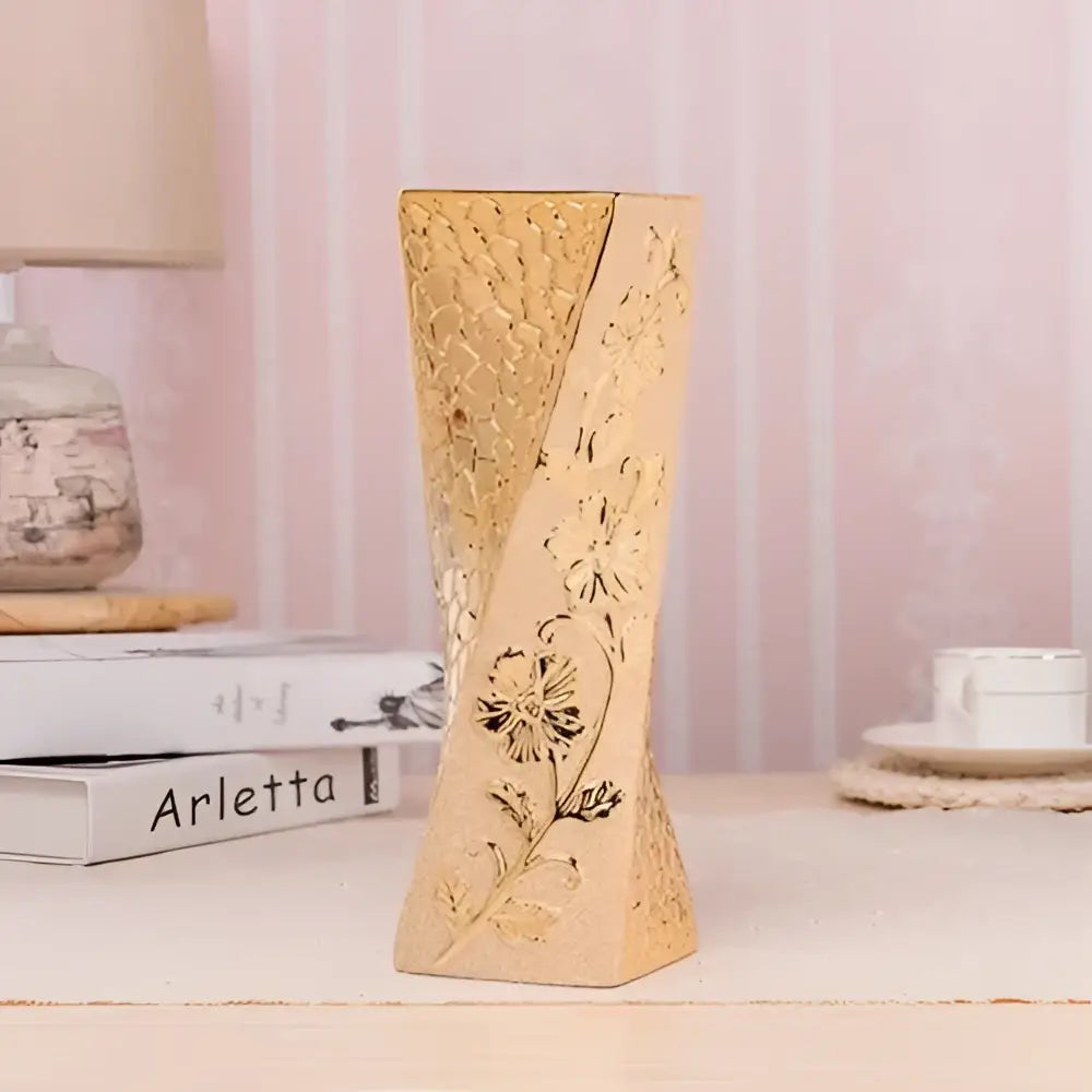 Floral gold & cream ceramic vase set living room home decor