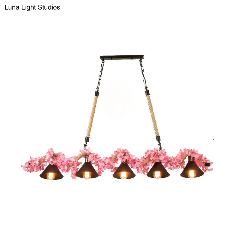 Rustic brown and pink cherry blossom island pendant light dining room