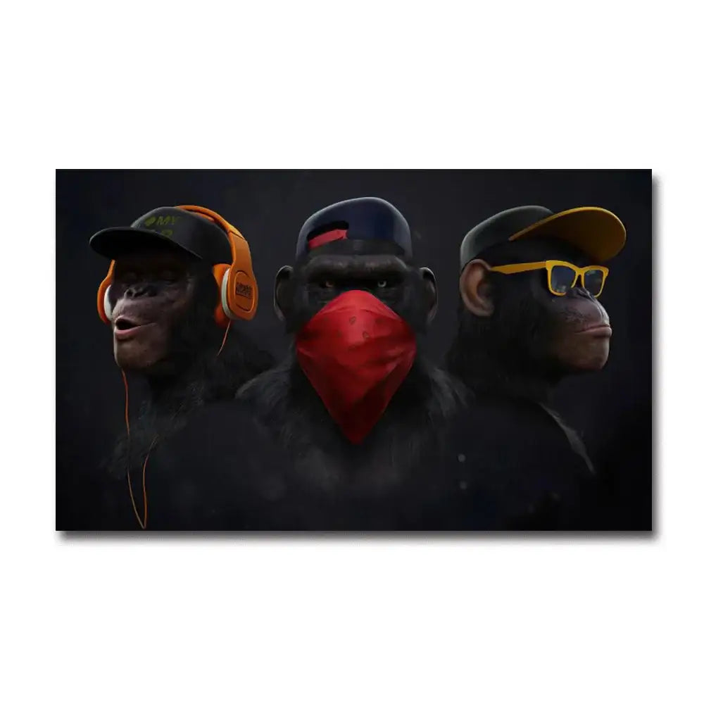 Hip hop chimpanzee monkey wall art living room framed canvas