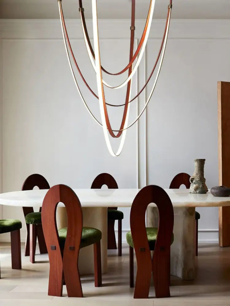 Modern double tiered flexible leather belt led chandelier dining room