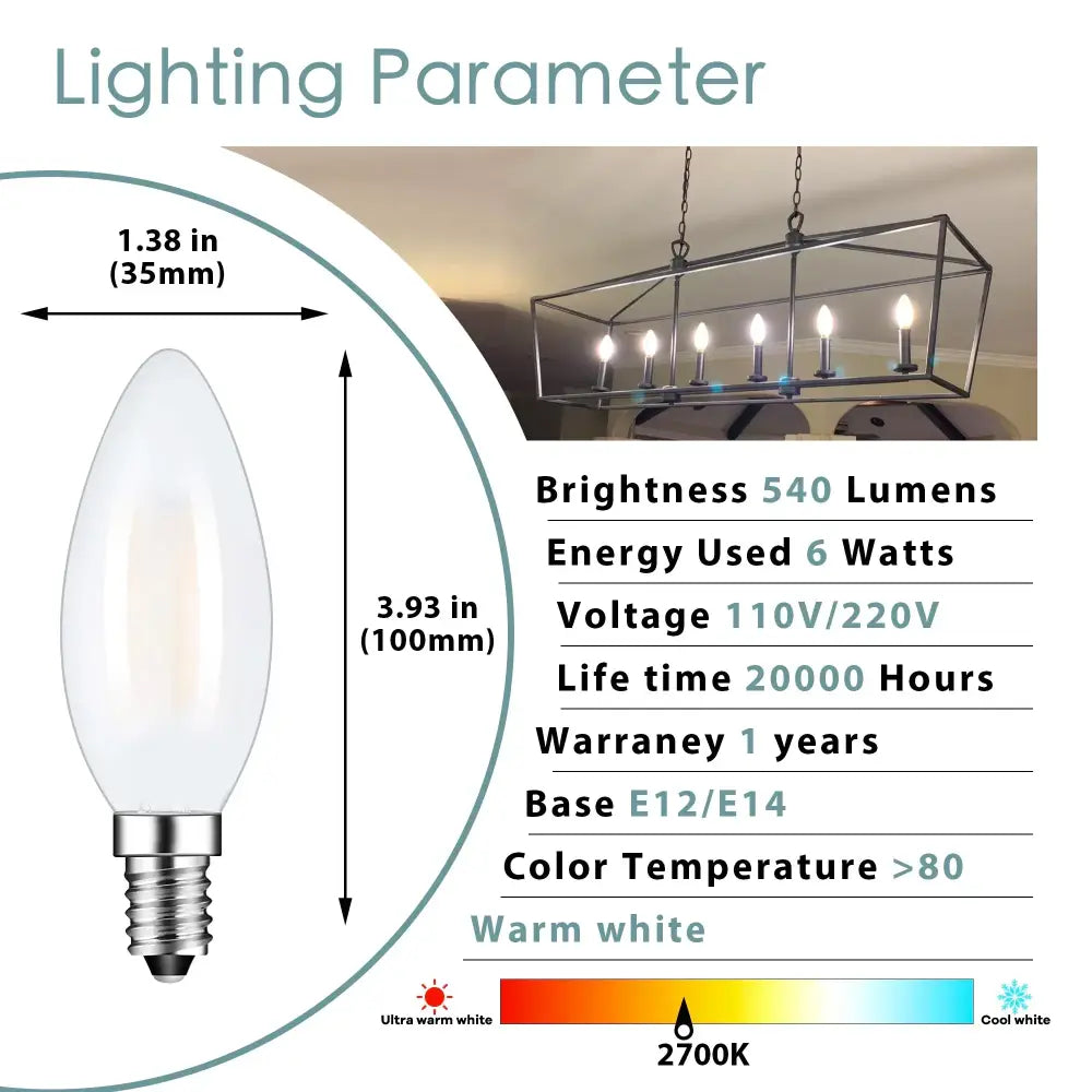 frosted led candle light bulbs dining room warm white 10 pack